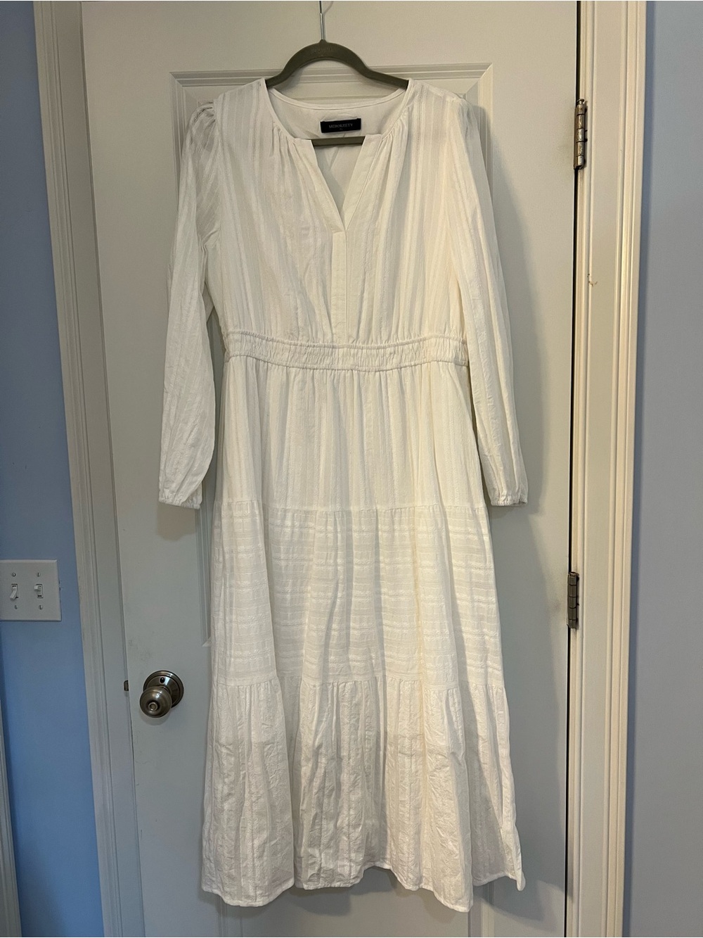 White cotton Maxi Dress with Smocked Waist